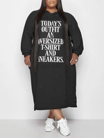 Plus Size Slogan Side-Slit Hoodie Dress