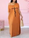 Logo V-Neck Slit Dress