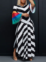 V-Neck Bell-Sleeve Colorblock Dress