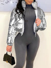 Metallic Zip-Front Puffer Coat